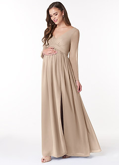 Azazie Teton Vestidos de dama de honra para maternidade Vestido Linha A Manga comprida Comprimento do chão Chiffon image3
