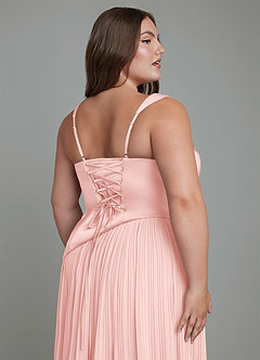 Azazie Stephanie Robes de demoiselle d'honneur Robe Trapèze en Satin extensible Plissé Rose Poudré image12