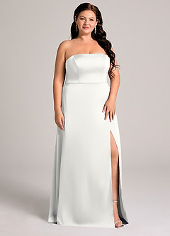 Azazie Wren Brudtärnklänningar Klä av A-Linje i Stretch Satin Axelbandslös Vit Konvertibel image9