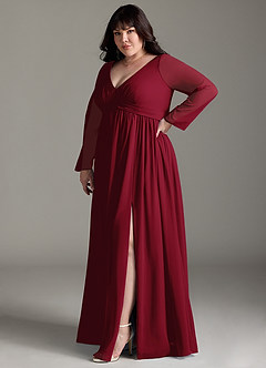 Azazie Teton Maternity Bridesmaid Dresses A-Line Long Sleeve Chiffon Floor-Length Dress image10