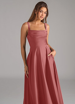 Azazie Shaude Bridesmaid Dresses Antique Rose A-Line Pleated Stretch Satin Dress image2
