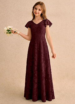 Azazie Narin Girls Formal Blumenmädchenkleider A-Linie mit ärmel Blumen-Burnout Kleid Cabernetrot image1