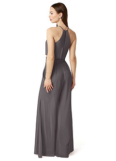 Azazie Kenzi Bridesmaid Dresses Steel Grey Pleated Chiffon Jumpsuit image4
