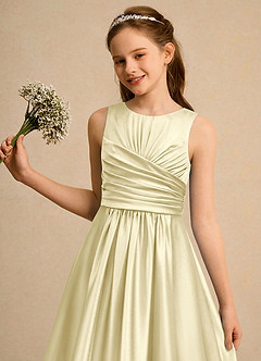 Azazie Ducky Girls Formal Flower Girl Dresses Lemon Sorbet A-Line Pleated Stretch Satin Dress image6
