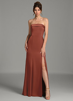 Azazie Helena Robes de demoiselle d'honneur Robe Sirène en Satin extensible Bustier Auburn image1