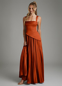 Azazie Stephanie Robes de demoiselle d'honneur Robe Trapèze en Satin extensible Corset Paprika image1