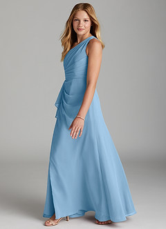 Azazie Maive Junior Steel Blue A-Line Pleated Chiffon Dress image5