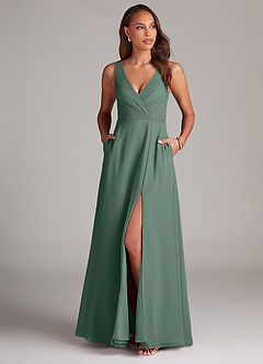 Azazie Nelly Bridesmaid Dresses Eucalyptus A-Line Pleated Chiffon Dress image2