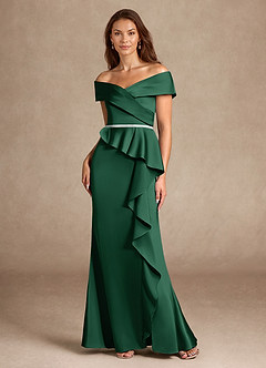 Azazie Dareia Kleider für die Brautmutter Meerjungfrau-Linie Schulterfrei Stretch-Satin Kleid Dunkelgrün image6