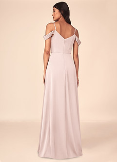 Azazie Ocean Robes de demoiselle d'honneur Robe Trapèze en Satin extensible Col V plissé Rose Pâle image2