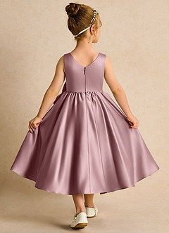 Azazie Hermia Robe Demoiselle D'honneur Fillette Robe Trapèze en Mat Satiné Sans manches Rose Poussiéreuse image2
