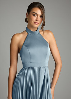 Azazie Zienna Brudtärnklänningar Klä av A-Linje i Stretch Satin Plisserad Dammblå image5