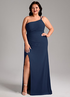 Azazie Eren Bridesmaid Dresses Dark Navy Sheath One Shoulder Chiffon Dress image8