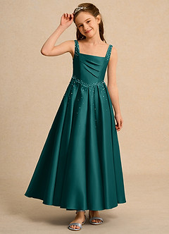 Azazie Mochi Girls Formal Robe Demoiselle D'honneur Fillette Robe Princesse en Mat Satiné Plissée Paon image6