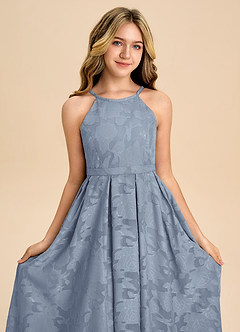 Azazie Arianthe Junior Dusty Blue A-Line Pleated Floral Burnout Dress image8