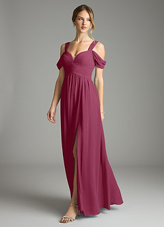 Azazie Lianne Bridesmaid Dresses Mulberry A-Line Off the Shoulder Chiffon Dress image4