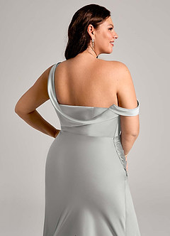 Azazie Madelyn Bridesmaid Dresses Silver Mermaid One Shoulder Stretch Satin Convertible Dress image14