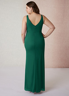 Azazie Leandra Bridesmaid Dresses Emerald Mermaid V-Neck Pleated Mesh Dress image9