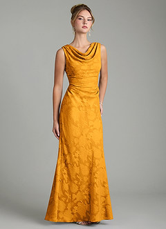 Azazie Kieryn Bridesmaid Dresses Butterscotch Mermaid Pleated Floral Burnout Dress image10