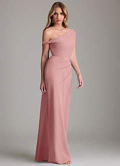 Azazie Emerson Abiti da Damigella Abito Tubino in Chiffon a Spalla Scoperta Rosa Polverosa image5