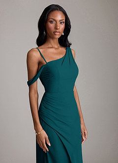 Azazie Madelyn Vestidos de damas de honor Vestido de Pino de Gasa de Corte Sirena Convertible con Hombro unilateral image3