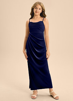 Azazie Mai Junior Dark Navy A-Line Sweetheart Neckline Velvet Dress image6