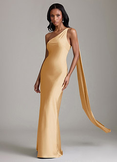 Azazie Galinda Suknie dla druhen Syrena Jedno ramię Satyna elastyczna Do ziemi Sukienka image1