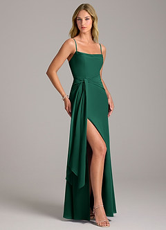 Azazie Tahlia Brautjungfernkleider A-Linie Gürtel/Schärpe Chiffon Kleid Smaragd image3