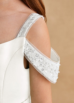 Azazie Judi Jurken voor bloemenmeisjes A-Lijn Jurk van Mat Satijn Ivoor image5