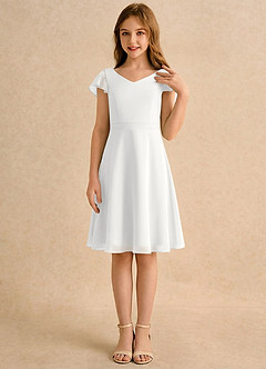 Azazie Narin Girls Formal Jurken voor bloemenmeisjes A-Lijn Jurk van Chiffon met Mouwen Wit image4