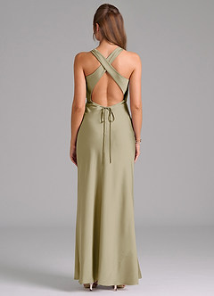 Azazie Evadne Bridesmaid Dresses Moss Green A-Line Pleated Stretch Satin Dress image2