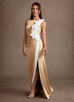 Azazie Lilian vestidos de madre de la novia Vestido Champán de Satén Elástico de Corte Sirena con Con pedrería image4