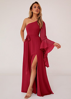 Barbie ♥ Azazie Bridesmaid Dresses Scarlet A-Line Long Sleeve Chiffon Dress image3