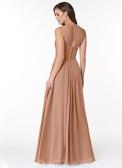 Azazie Ginger Bridesmaid Dresses Champagne Rose A-Line Halter Pleated Chiffon Dress image4