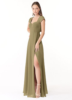 Azazie Hainsly Robes de demoiselle d'honneur Robe Trapèze en Mousseline de soie Encolure en Forme de Cœur Vert Mousse image3