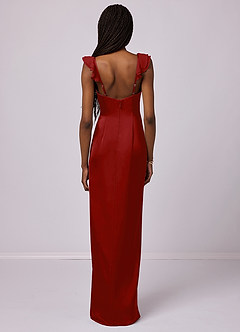 Barbie ♥ Azazie Bridesmaid Dresses Pomegranate Sheath Stretch Satin Dress image5