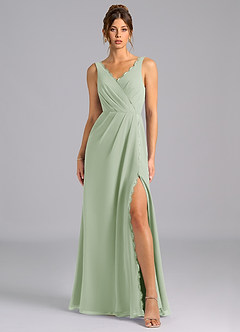 Azazie Bernice Bridesmaid Dresses Dusty Sage A-Line Pleated Chiffon Dress image6