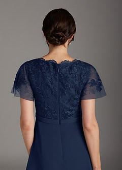 Azazie Singer Mother of the Bride Dresses Dark Navy A-Line V-Neck Lace Chiffon Dress image4