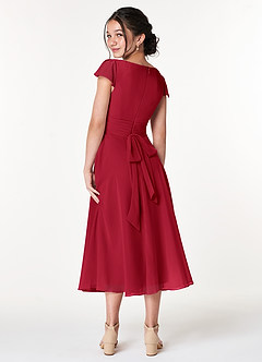 Azazie Payton Junior Scarlet A-Line Bow Chiffon Dress image2