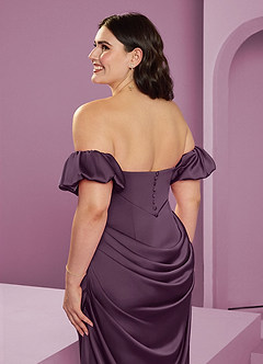 Barbie ♥ Azazie Jurken voor bruidsmeisjes Converteerbaar Jurk van Stretch Satijn met Kolom Off the Shoulder Pruim image17