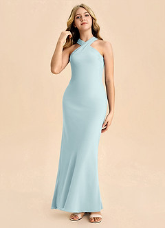 Azazie Doretta Junior Robe Fourreau en Mousseline de soie Plissée Verre De Mer image3