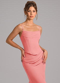 Azazie Sorrel Bridesmaid Dresses Coral Mermaid Corset Chiffon Dress image8
