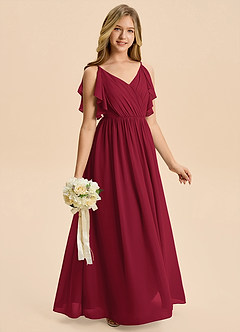 Azazie Jessy Junior Burgundy A-Line Pleated Chiffon Dress image4