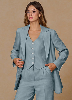 front Belicia Dusty Blue 100% Linen Blazer