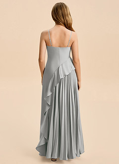 Azazie Lala Junior A-Linie Gestreift Stretch-Satin Kleid Silber image6
