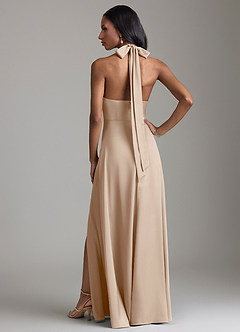Azazie Tracie Bridesmaid Dresses Taupe A-Line Side Slit Stretch Satin Dress image2