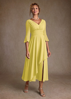 Azazie Aerynne Mother of the Bride Dresses Canary A-Line Pleated Chiffon Dress image1