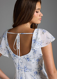 Azazie Bondi Bridesmaid Dresses Blue Cottage Floral A-Line Ruffled Chiffon Dress image7