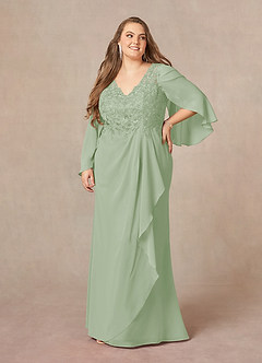Azazie Perry Kleider für die Brautmutter Meerjungfrau-Linie V-Hals Spitze Chiffon Kleid Staubiger Salbeigrün image9