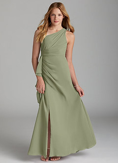 Azazie Maive Junior Pistachio A-Line Pleated Chiffon Dress image1